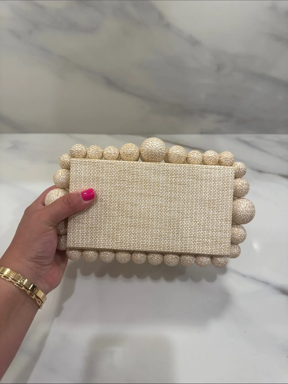 Cult Gaia Beaded Straw Clutch in Natural Cream